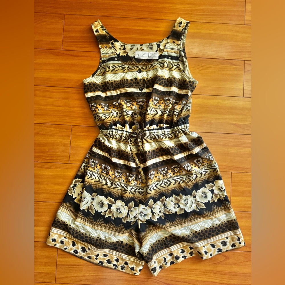 Vintage Kathie Lee Animal Print & Floral Patterned Romper